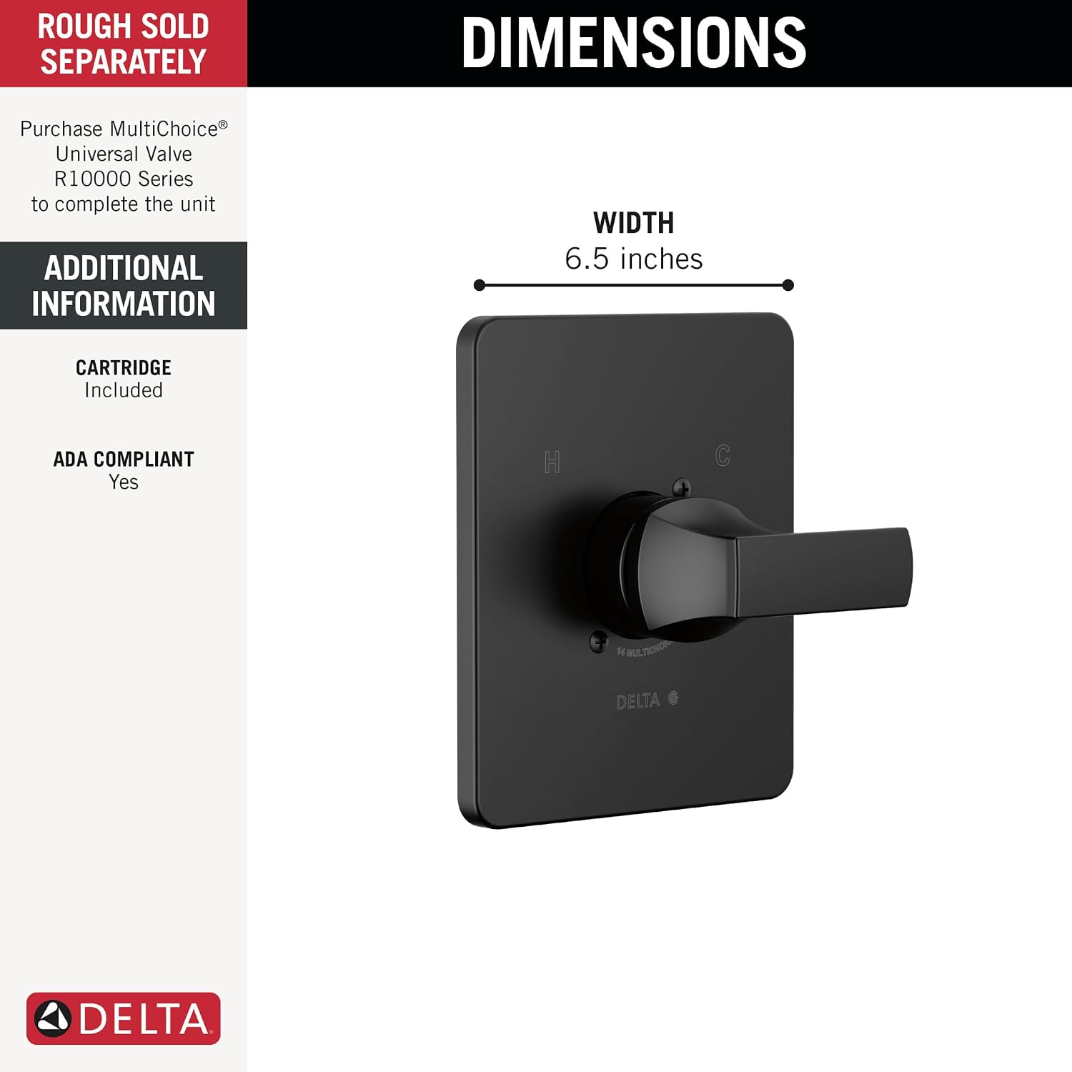 Delta Velum 14 Series Single-Function Valve Trim Kit, Matte Black Handle Set for Shower Faucet System, Matte Black T14037-BL (Valve Not Included)