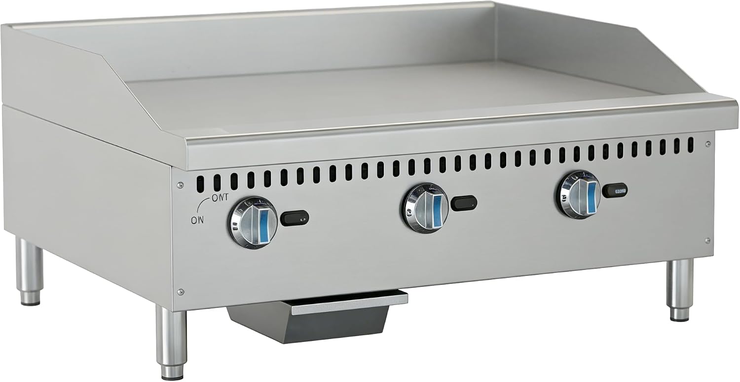 36''Commercial Countertop Natural Gas Griddle,Countertop Griddle,Flat-Top Grill,Gas Hot Plate,Stainless Steel Grill,3x30,000BTU,3 Burners,Natural Gas Range with Propane Conversion Kit,Restaurants