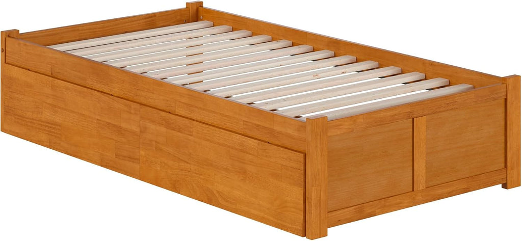 AFI Concord Twin Solid Wood Platform Bed with Footboard & Storage Drawers in Light Toffee