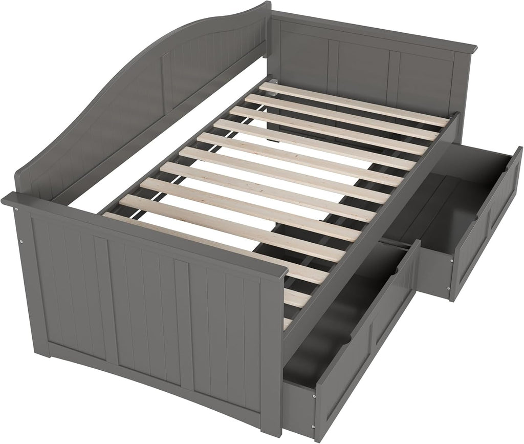 AFI, Nantucket Twin Size Wood Daybed Frame with 2 Storage Drawers, Grey