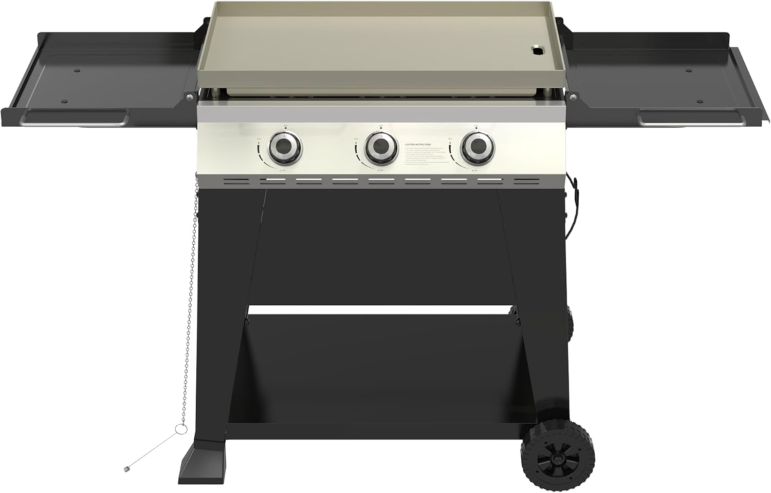 3 Burner Propane Grill with Rainproof Cover 28inch Outdoor Flat Top Griddle Foldable Side Table for Backyards Barbecue