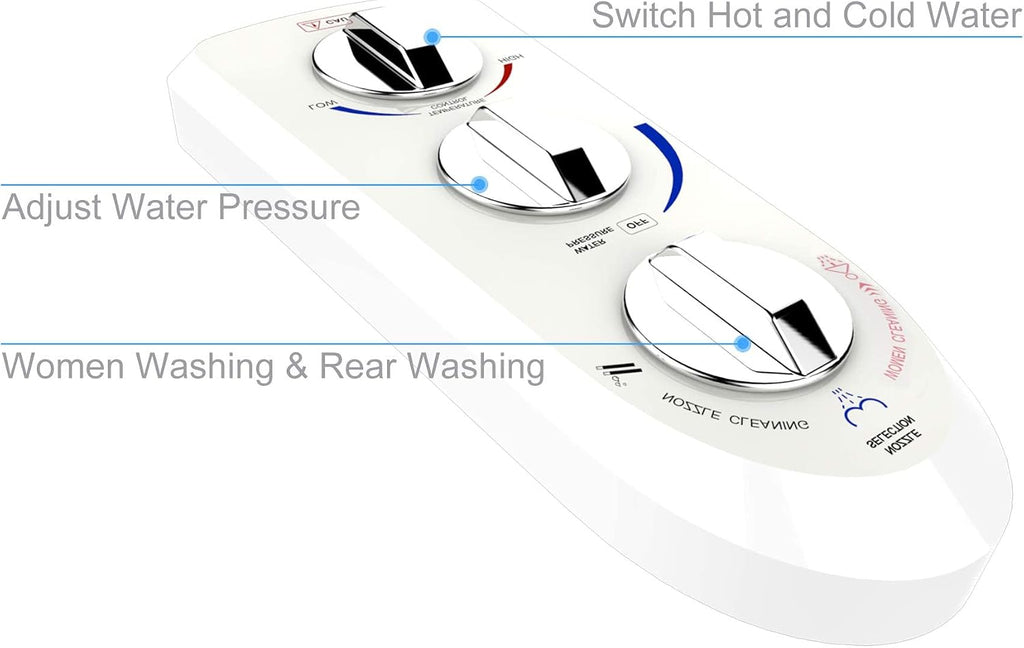 Hibbent Premium One Click Elongated Toilet Seat with Bidet Self Cleaning Dual Nozzle, Hot and Cold Water Spray, Non-Electric Mechanical Bidet
