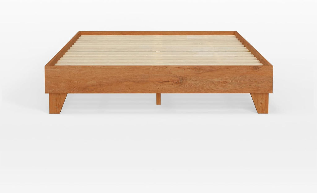 eLuxurySupply Wooden Platform Bed Frame Queen Size, Almond - Low Profile, No Box Spring Needed, Easy Assembly, Wooden Modern Minimalist Style