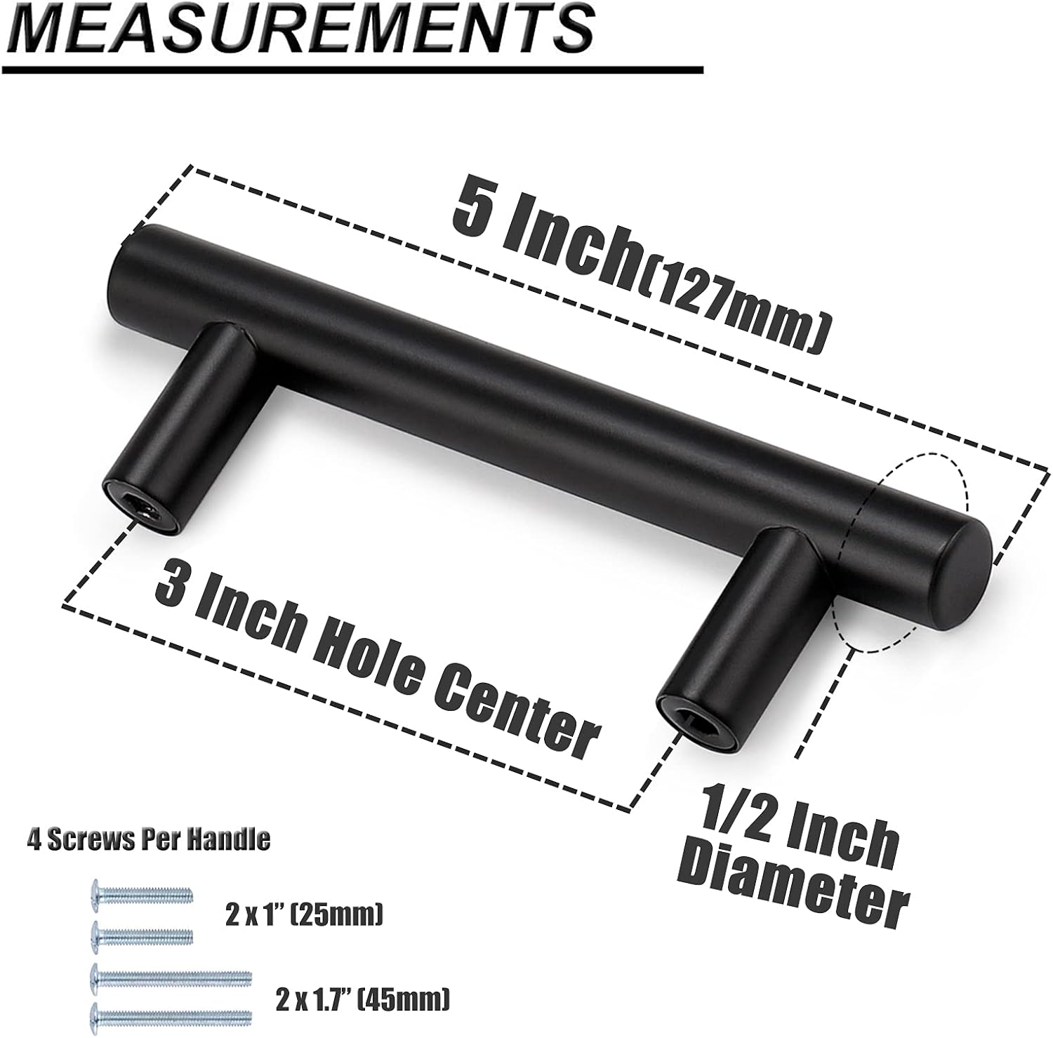Probrico 200 Pack|3 Inch Hole Centers Flat Black Cabinet Pulls Modern Cupboard Hardware Kitchen Cabinet T Bar Handle Dresser Pulls, 5 Inch Total Length