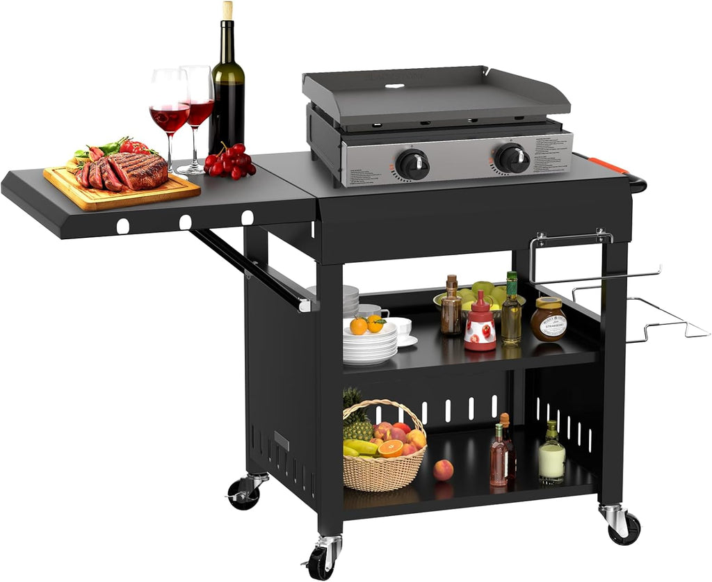 Outdoor Grill Table Cart for Blackstone 28'/36' Omnivore Griddle, 50' x 22' Large Outdoor Kitchen Island with Foldable Side Table for Blackstone 17'/22' Griddle, Home BBQ, Tailgates, Cookouts