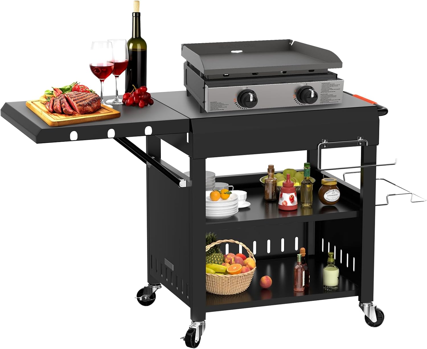Outdoor Grill Table Cart for Blackstone 28'/36' Omnivore Griddle, 50' x 22' Large Outdoor Kitchen Island with Foldable Side Table for Blackstone 17'/22' Griddle, Home BBQ, Tailgates, Cookouts