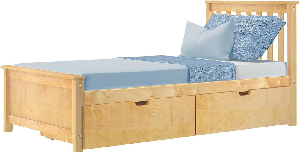 Max & Lily Classic Twin Bed, Slatted Headboard, with Storage Drawers, Natural