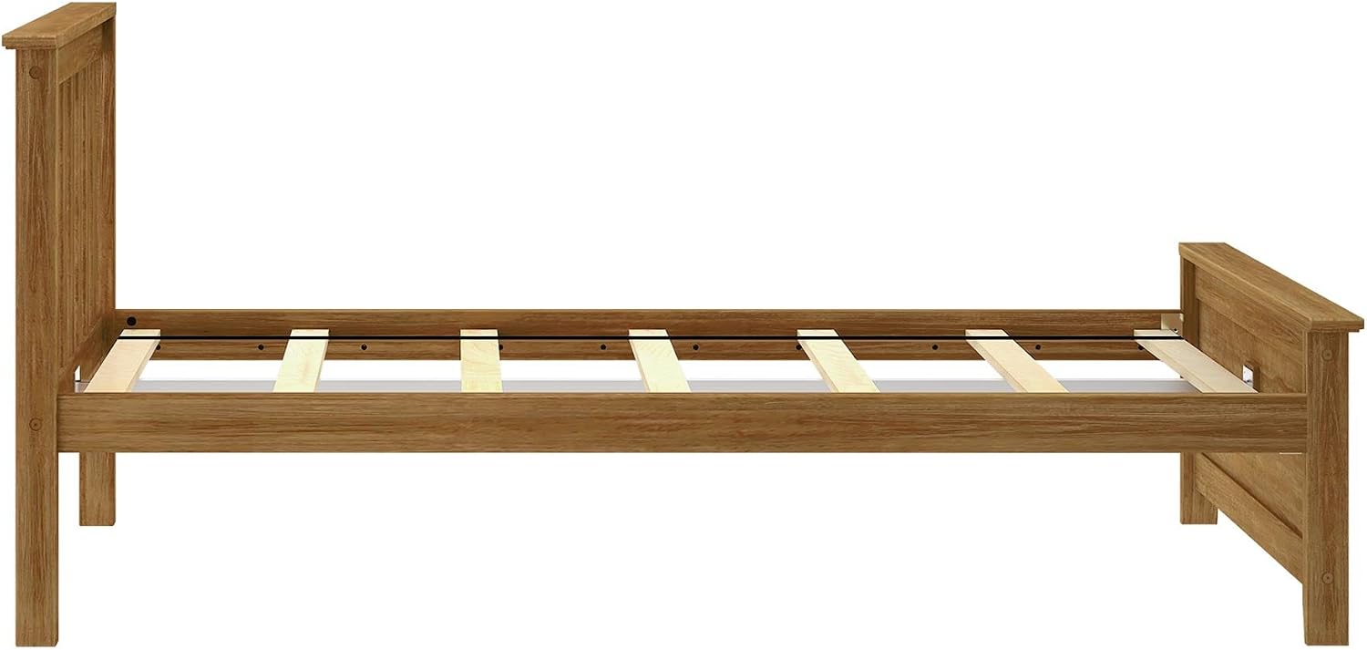 Max & Lily Twin Bed Frame with Slatted Headboard, Solid Wood Platform Bed for Kids, No Box Spring Needed, Easy Assembly, Pecan