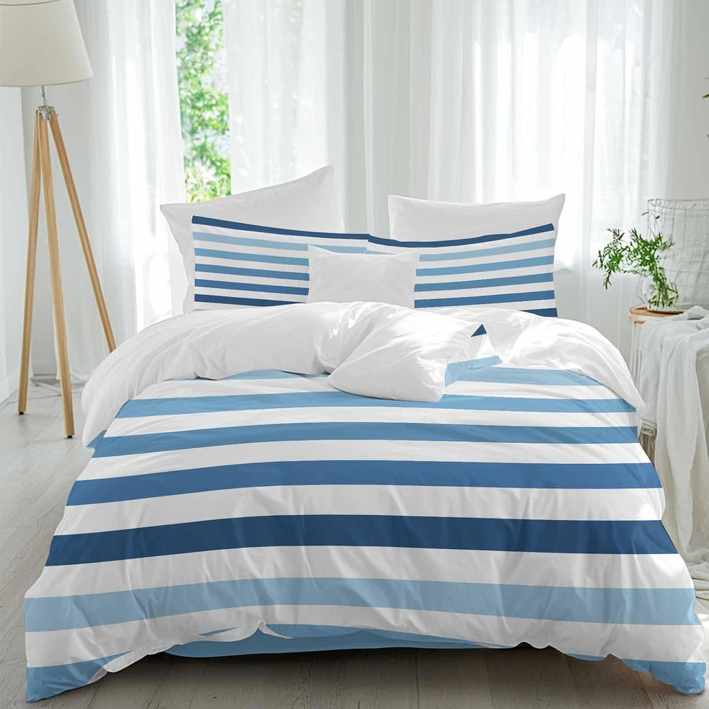 Prime Leader Gradient Blue White Striped Duvet Cover Set Queen Size 4 Pieces Modern Minimalist Lines Bedding Set with Zipper Closure, 1 Comforter Cover 90x92 Inches 1 Flat Sheet & 2 Pillow Cases