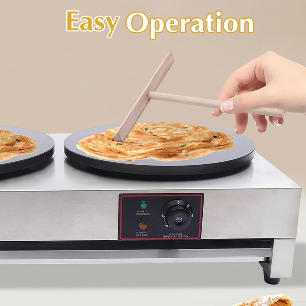 Crepe Maker, Commercial Electric Crepe Maker Machine, Non-Stick Electric Burner Griddle, 2-Burner Crepe-Making Table Stove, 110v Pancake Baking Machine, Kitchen Pancake Rake
