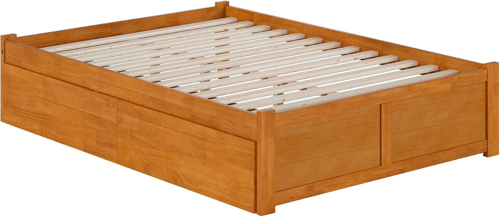 AFI Concord Full Solid Wood Platform Bed with Footboard & Storage Drawers in Light Toffee