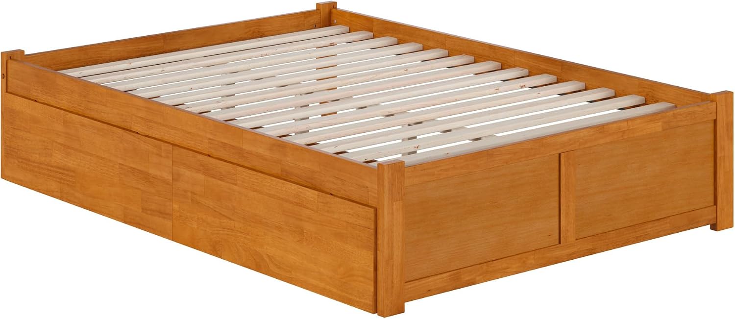 AFI Concord Full Solid Wood Platform Bed with Footboard & Storage Drawers in Light Toffee