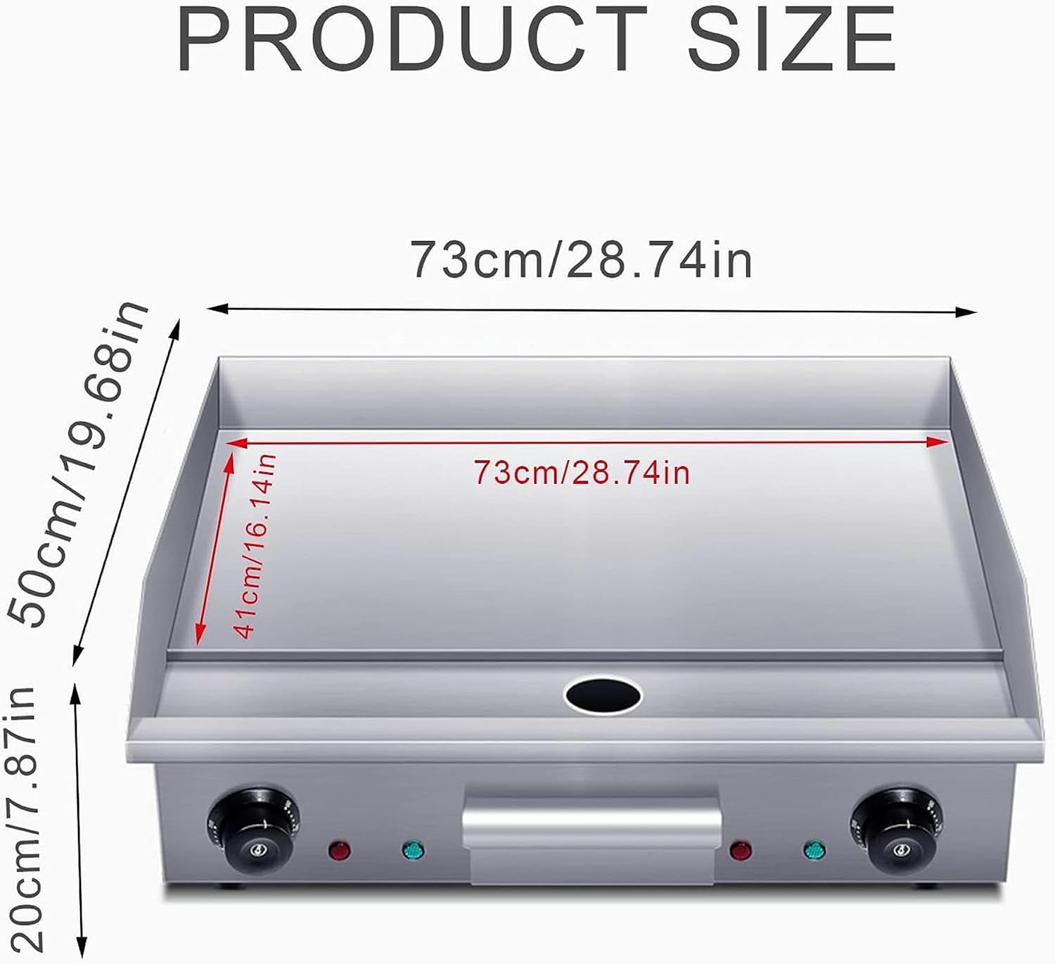 4400W Commercial Electric Countertop Griddle, Stainless Steel Restaurant Teppanyaki Non-Stick Flat Top Grill, with 50-300°C Adjustable Temperature Control