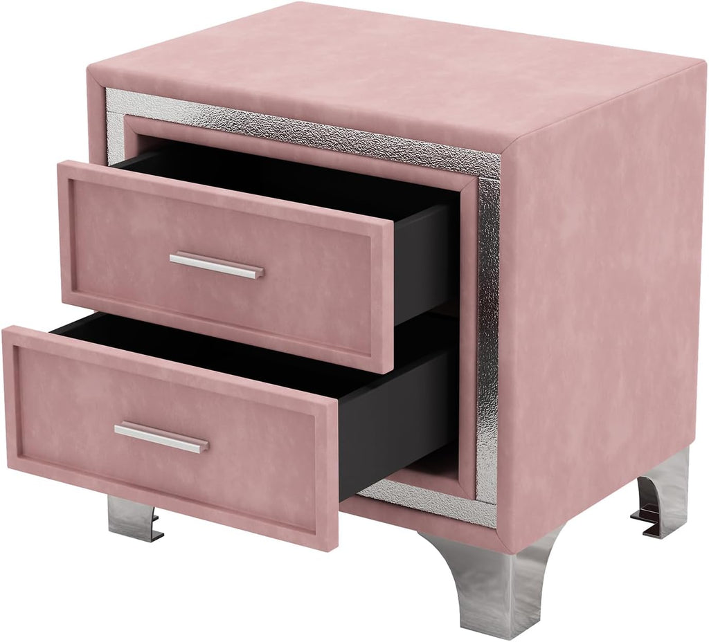 Flieks Bedroom Sets, 3-Pieces Bedroom Sets, Queen Size Upholstered Platform Bed with LED Lights and 2 Nightstands, Pink