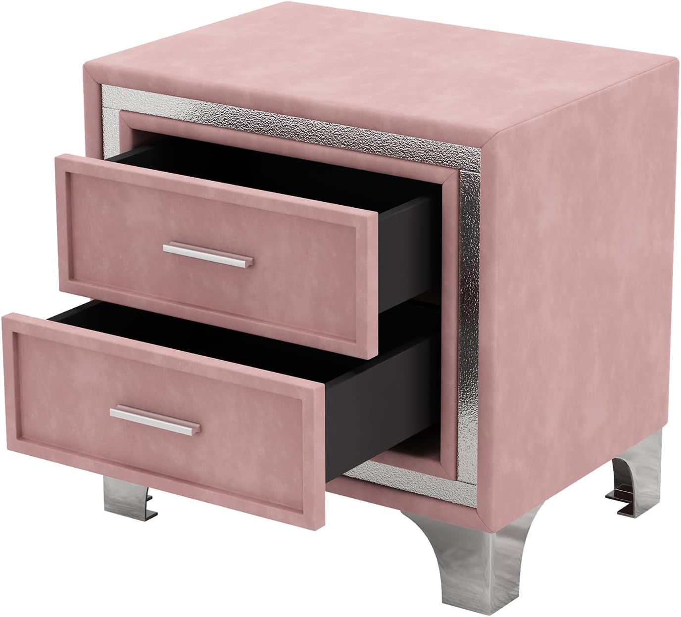 Flieks Bedroom Sets, 3-Pieces Bedroom Sets, Queen Size Upholstered Platform Bed with LED Lights and 2 Nightstands, Pink