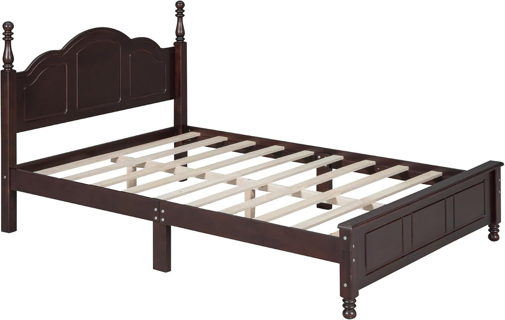 Flieks Full Size Wood Platform Bed Frame,Retro Style Platform Bed Frame for Boys Girls Kids Adults Toddler with Wooden Slat Support,Dark Walnut