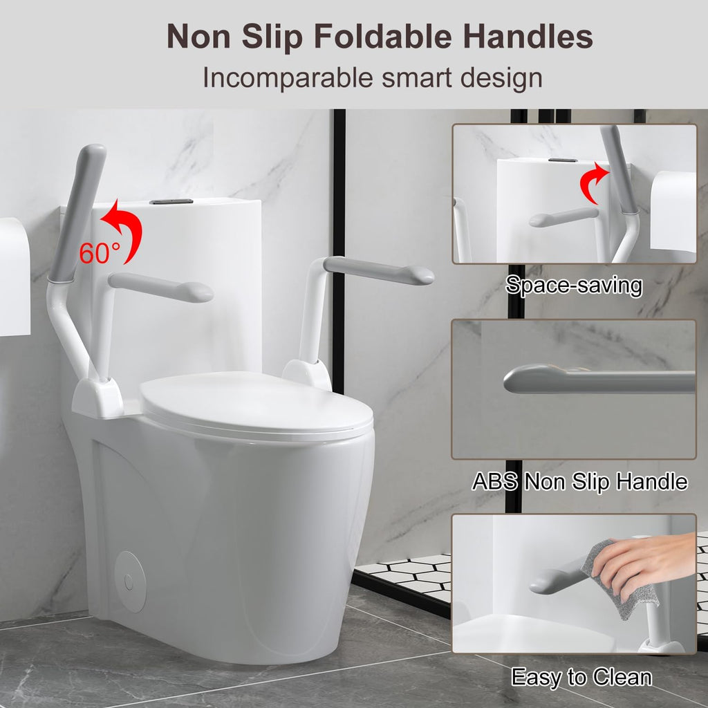 Elongated One Piece Toilet with Comfort Chair Seat ADA Height 17.3' and armrests, Modern Toilets for Bathroom, Powerful Dual Flush 1.1/1.6 GPF Compact Toilet, MAP 1000g, 12' Rough-In, Glossy White