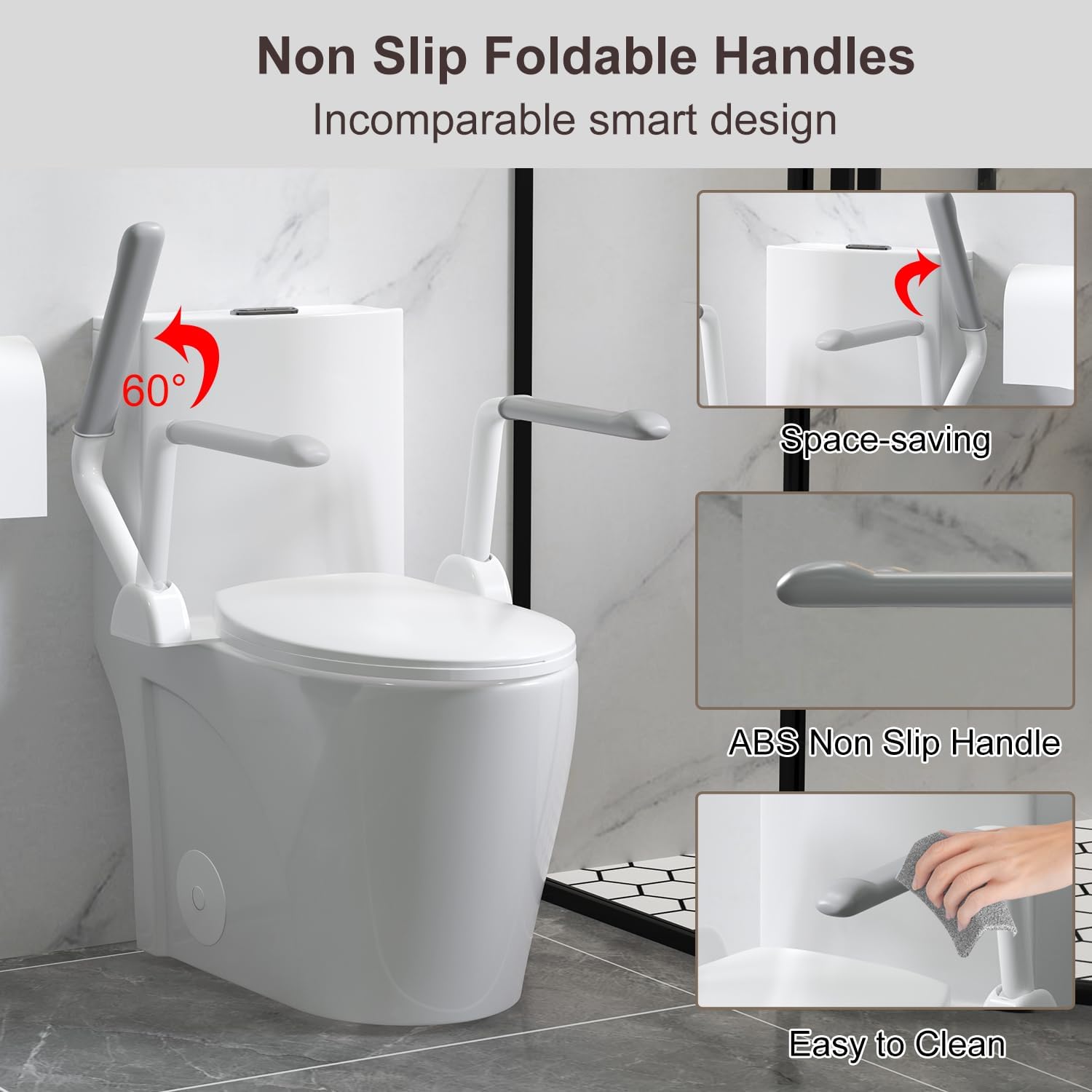 Elongated One Piece Toilet with Comfort Chair Seat ADA Height 17.3' and armrests, Modern Toilets for Bathroom, Powerful Dual Flush 1.1/1.6 GPF Compact Toilet, MAP 1000g, 12' Rough-In, Glossy White