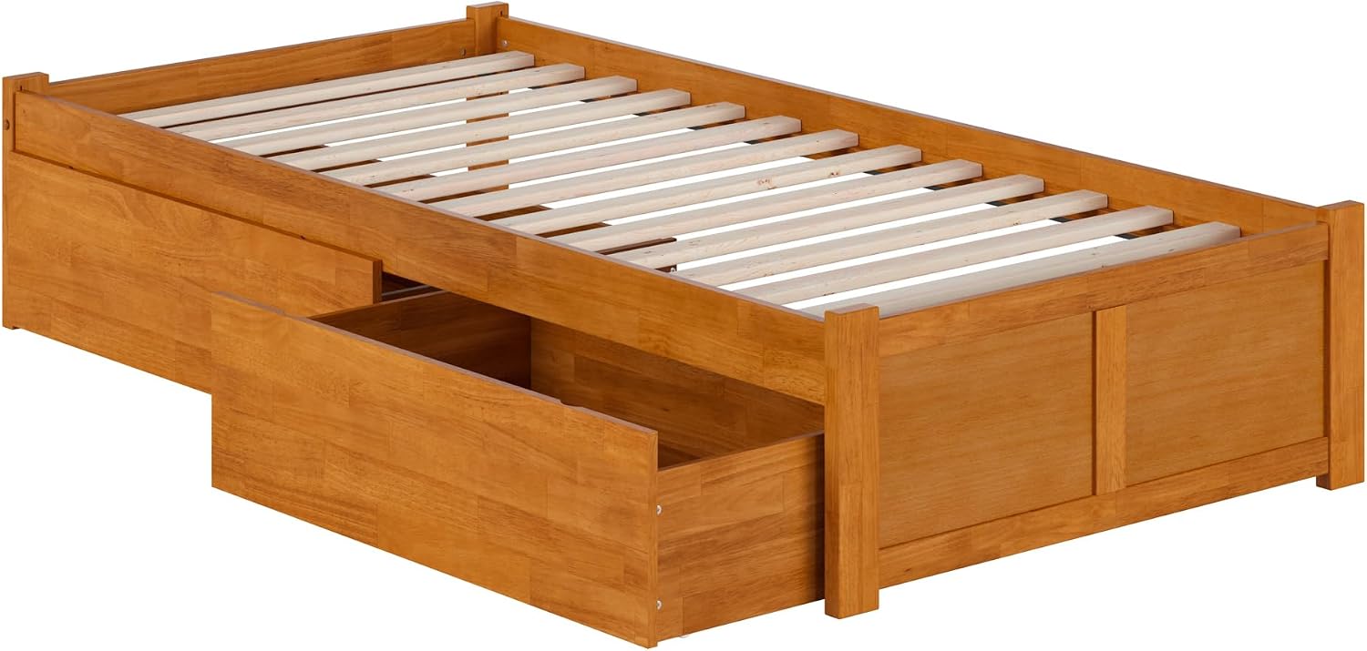 AFI Concord Twin XL Solid Wood Platform Bed with Footboard & Storage Drawers in Light Toffee