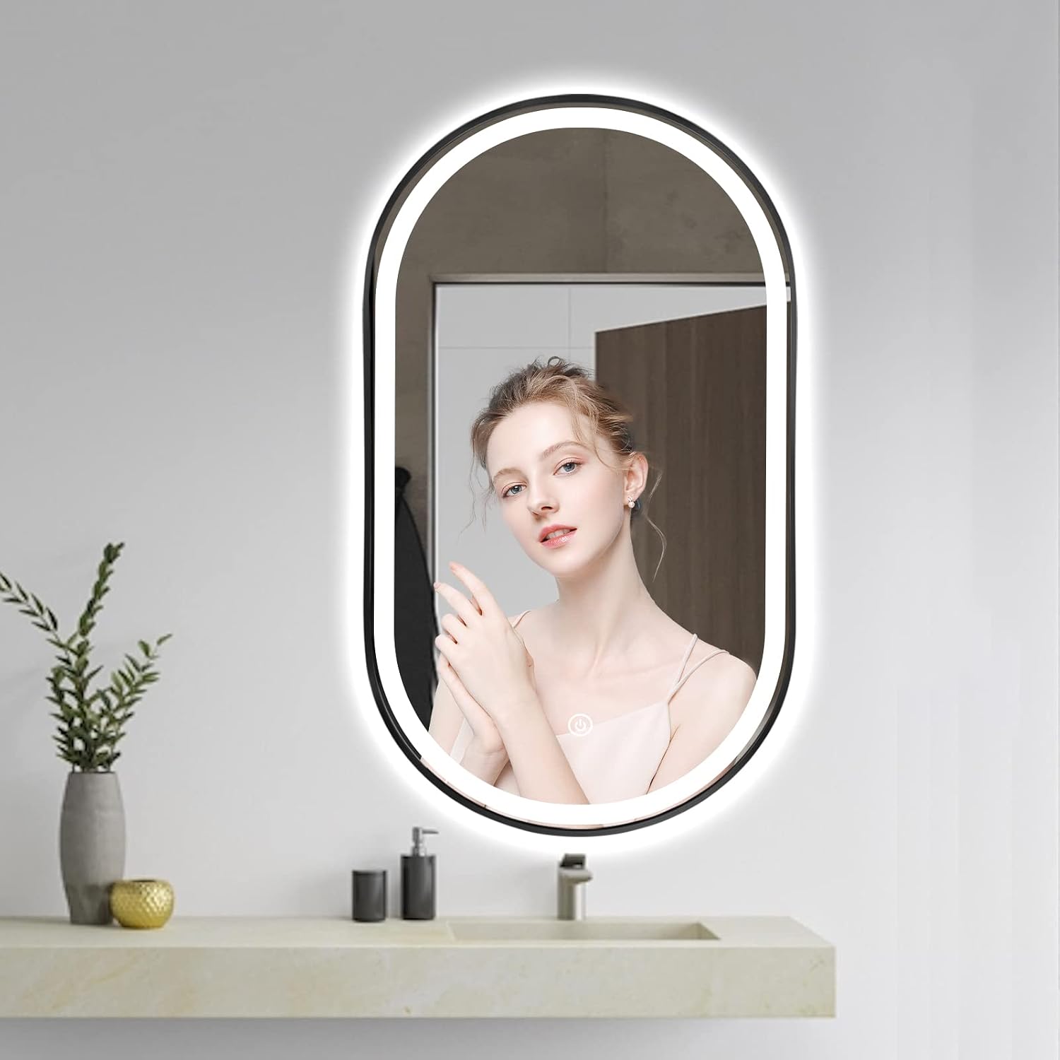 36'x24' Oval LED Bathroom Mirror with Lights, Black Lighted Vanity Mirror Wall Mounted, Anti Fog LED Oval Mirror with 3 Colors, Memory, ShatterProof, Front/Backlit, Horizontal/Vertical