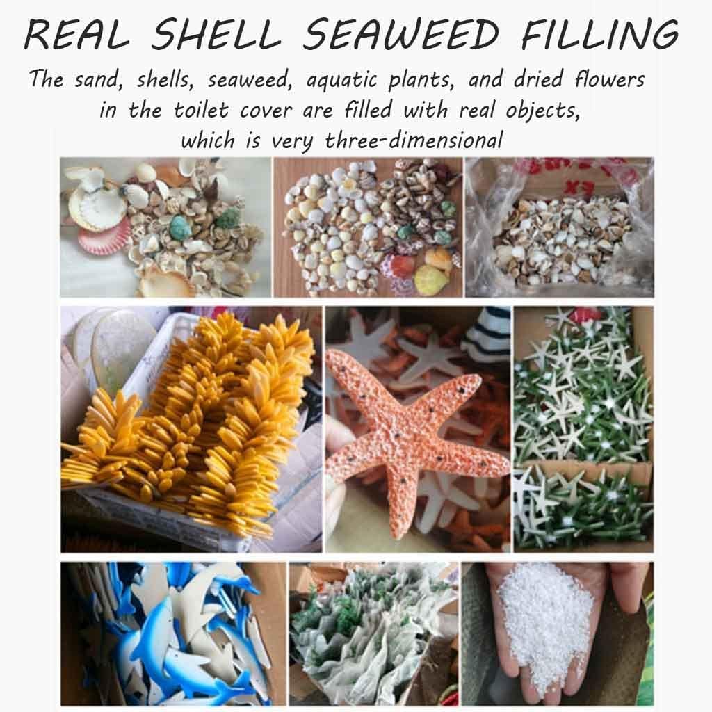 Universal Standard Round Toilet Seat Thickened Resin Toilet Seat Beautiful Dolphin Starfish Shell Toilet Seat Resin Toilet Lid (B)