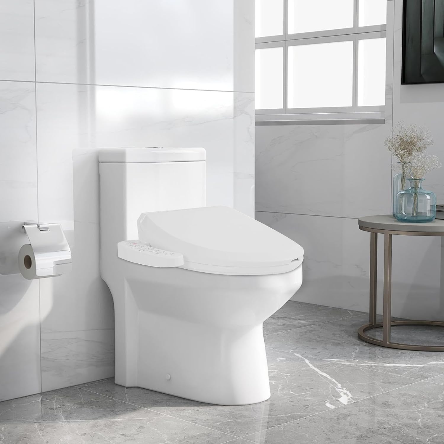 Toilet Seats, Bidet Toilet Seat Elongated, Smart Heated Water Luxury, Electronic Heated Bidet Toilet Seat with Long Power Cord, Smart Touch Panel, Nightlight, Temperature Controlled Wash