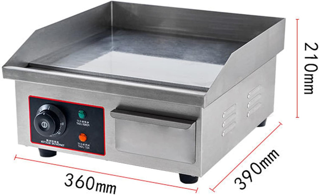 Electric Countertop Flat Top Griddle, Commercial Hot Plate BBQ, Non-Stick Teppanyaki, Stainless Steel Grill, Adjustable Thermostatic Control, for Kitchen Restaurant