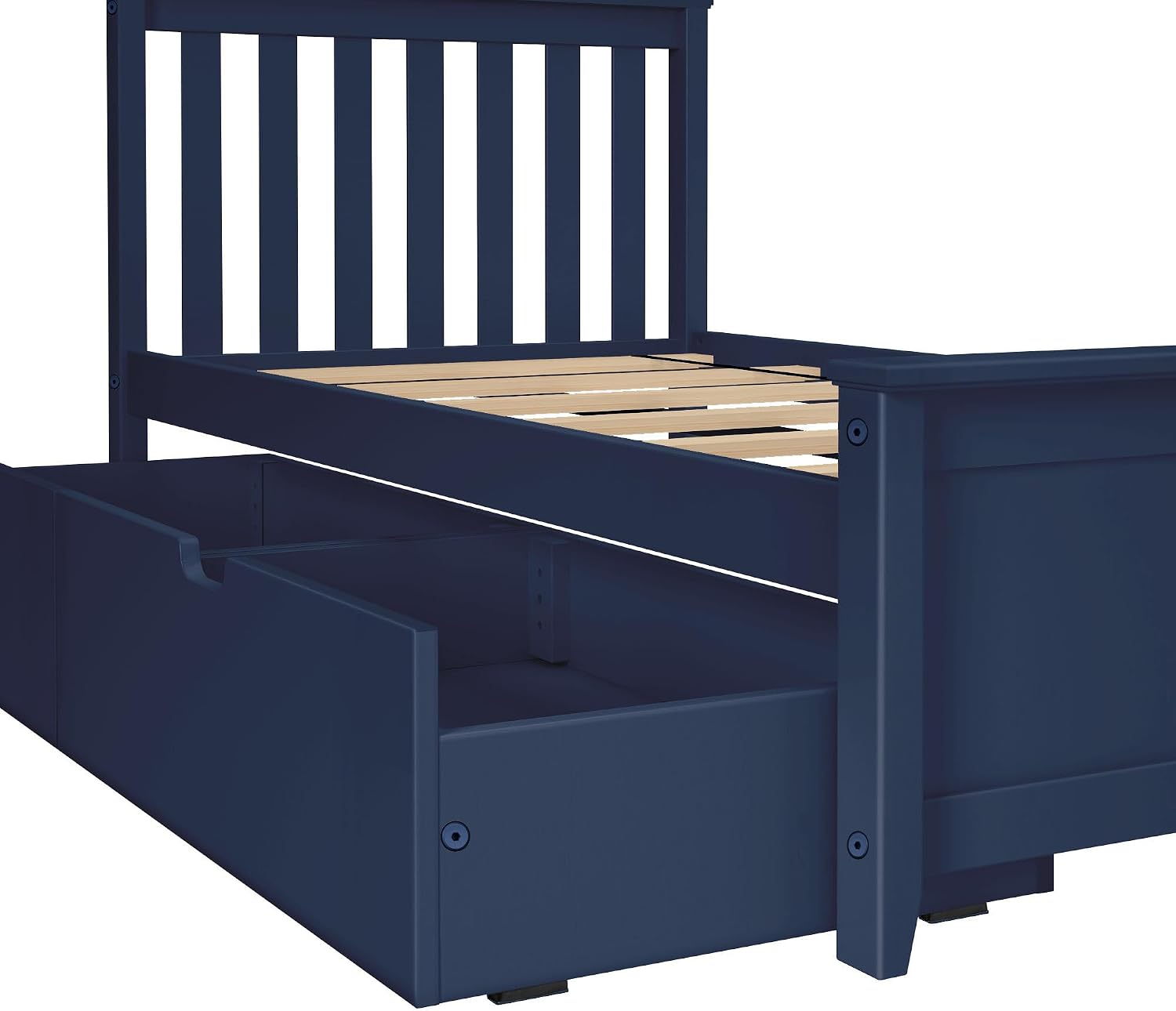 Max & Lily Twin Bed, Bed Frame with Headboard For Kids with Storage Drawers, Slatted, Blue