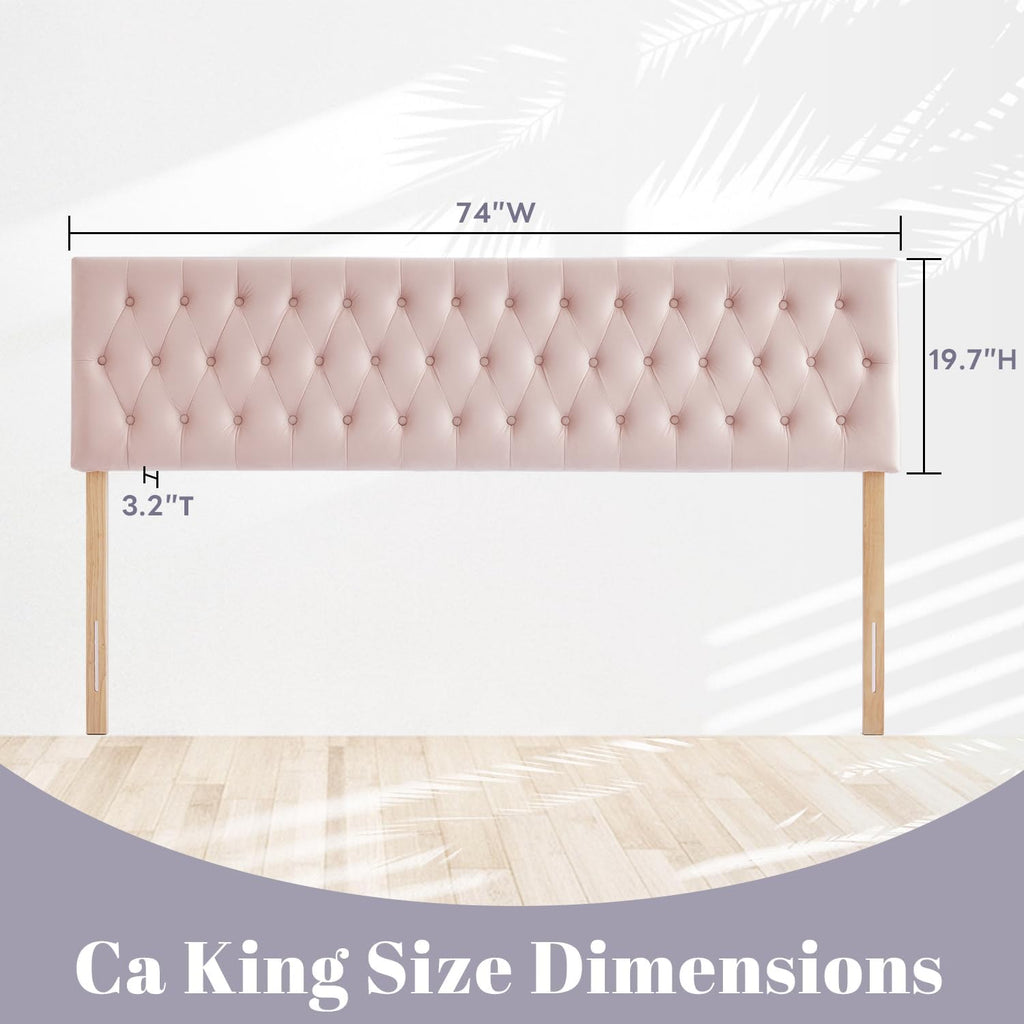 Kingfun Cal King Headboard only, Premium Velvet Upholstered Headboards in Modern Button Design, Tufted Bed Headboard, Adjustable Solid Wood Head Board (Pink)