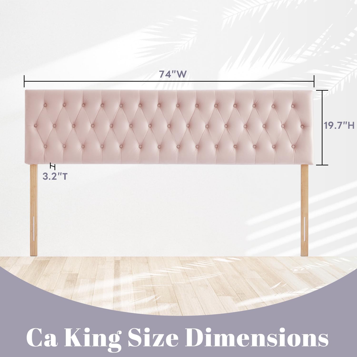 Kingfun Cal King Headboard only, Premium Velvet Upholstered Headboards in Modern Button Design, Tufted Bed Headboard, Adjustable Solid Wood Head Board (Pink)