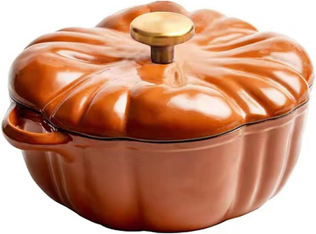 Party Food Cast Iron Dutch Oven Pot with Lid Enameled Casserole Pot Nonstick Induction Gas for Rice Soup Turkey(Orange)