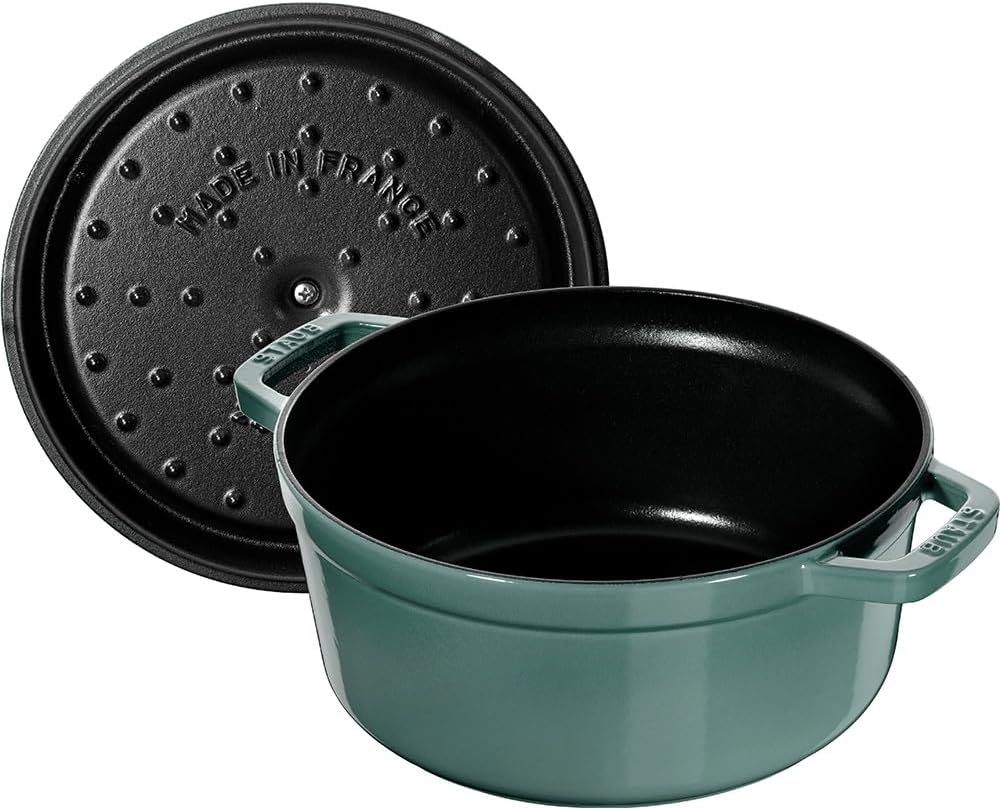 staub La Cocotte Round Z1025-323 Pico Cocotte Round Eucalyptus 9.4 inches (24 cm) Large, Two-Handed Casting, Enameled Pot, Induction Compatible