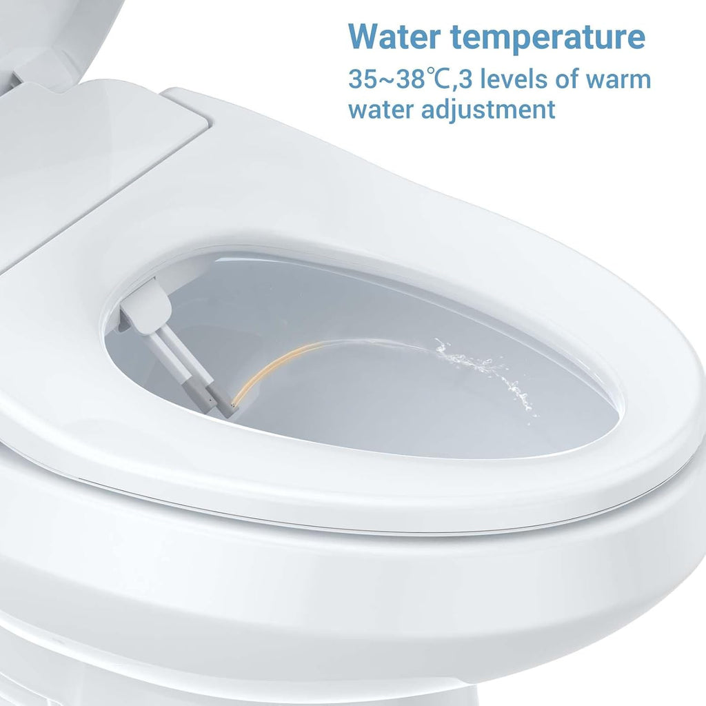Non-Electric Elongated Bidet Toilet Seat, Features Self-Cleaning Dual Nozzles for Hygienic Washing, White Toilet Attachment with Quiet-Close Lid, Easy Water Spray Bidet Sprayer, Simple Installation