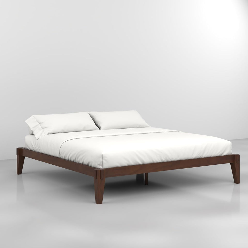 Bme Chalipa 14' King Bed Frame - Solid Wood Platform Bed - Japanese Joinery Bed Frame - Wood Slat Support - No Box Spring Needed - Easy Assembly - Minimalist & Modern Style, Walnut