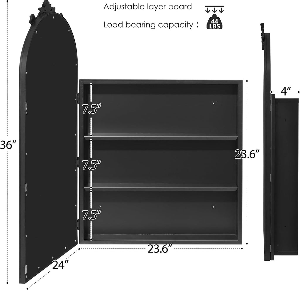 SogesHome 24x36 in Medicine Cabinet with Mirror for Bathroom, Wall Mount Mirror with Storage & 2 Adjustable Shelves for Entryway Hallway Bathroom, Black