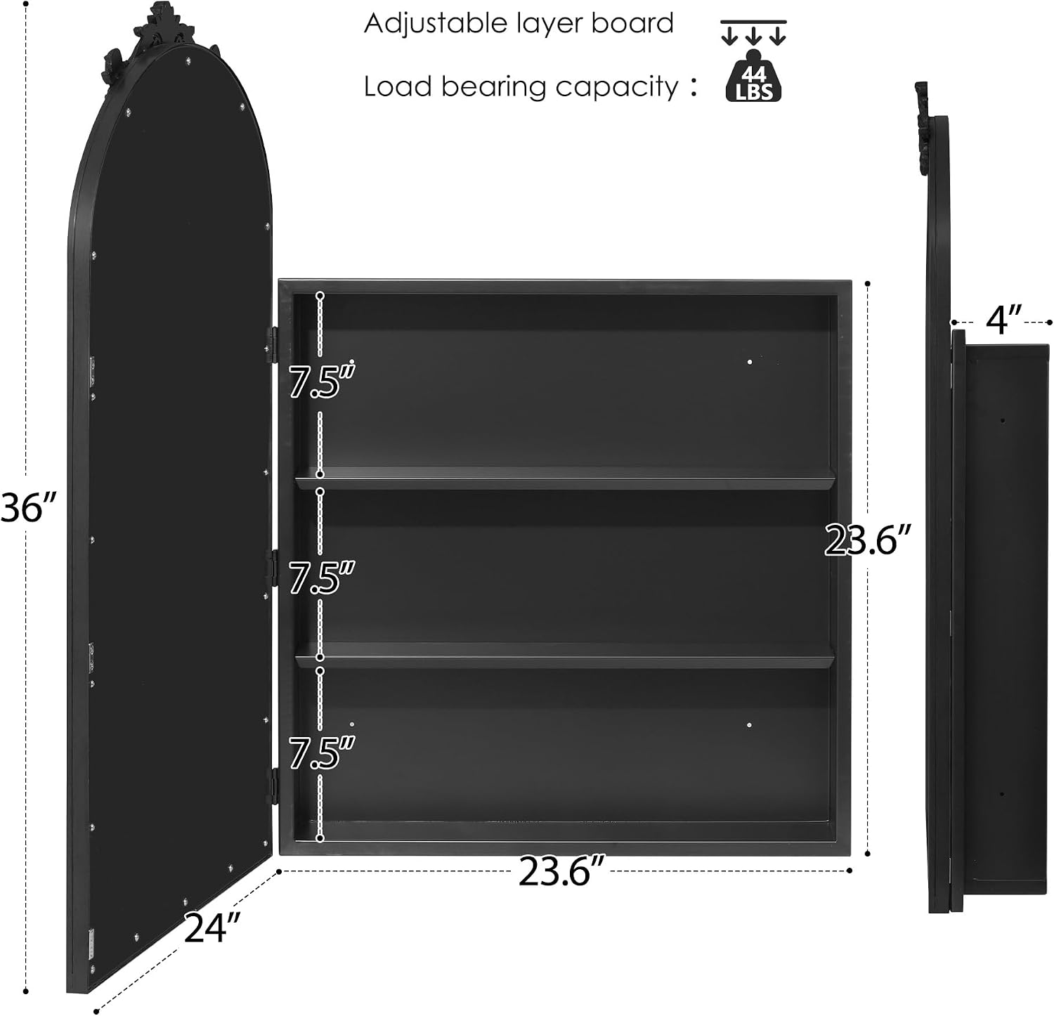 SogesHome 24x36 in Medicine Cabinet with Mirror for Bathroom, Wall Mount Mirror with Storage & 2 Adjustable Shelves for Entryway Hallway Bathroom, Black
