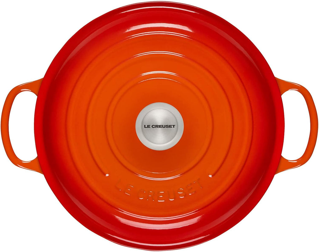 Le Creuset 3 1/2 qt. Signature Cast Iron Braiser Bundle with Magnetic Wooden Trivet - Flame
