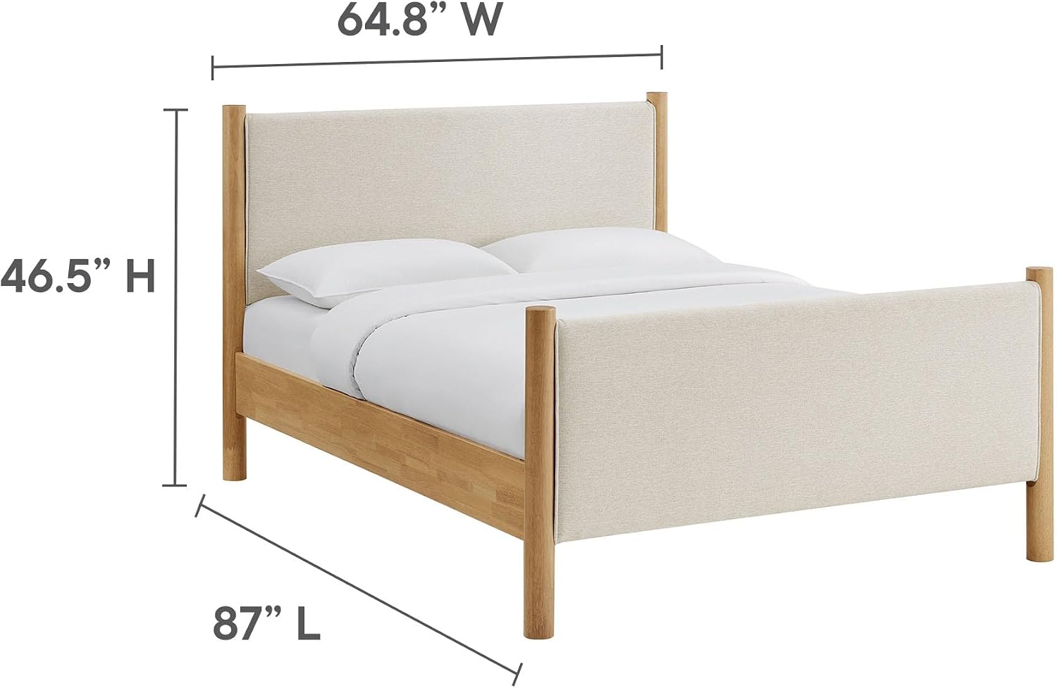 Modway Maven Queen Size Bed Frame in Ivory Oak with Upholstered Fabric Headboard and Footboard – Wood Queen Platform Bed Frame – No Box Spring Needed