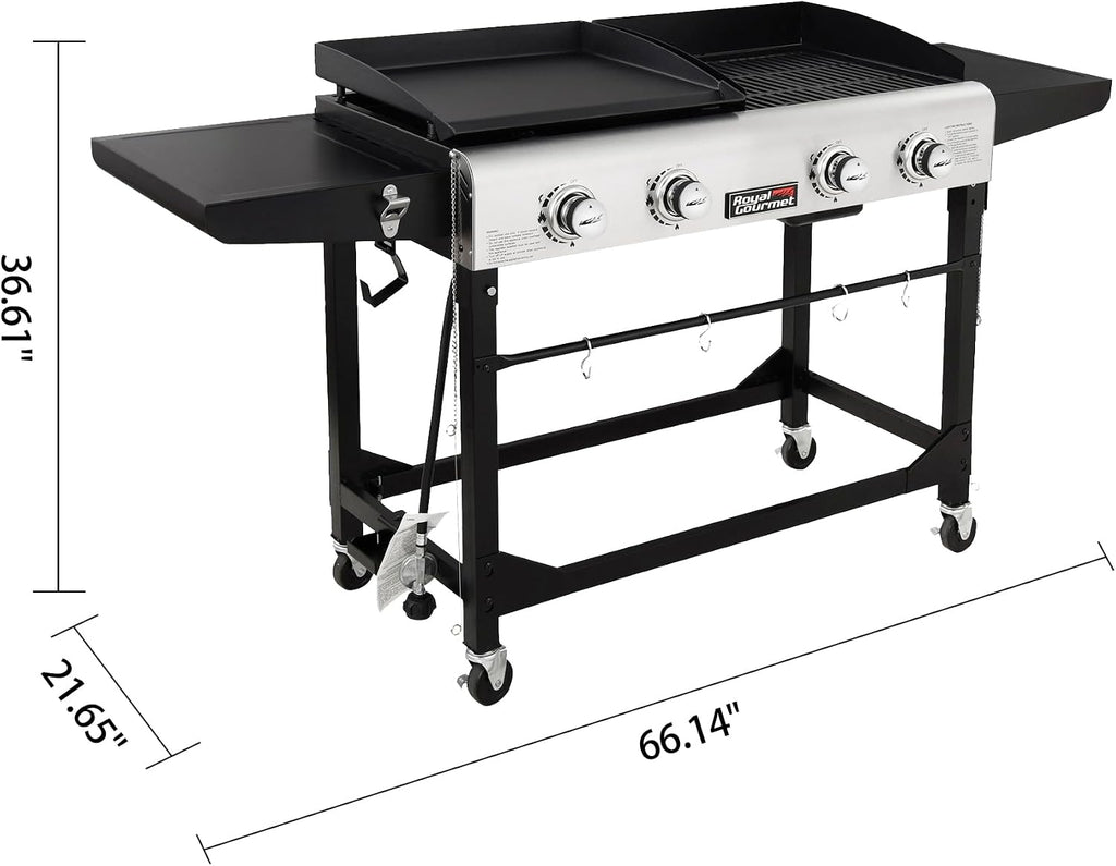 Royal Gourmet GD401 Portable Propane Gas Grill and Griddle Combo with Side Table & Classic Accessories,55-992-040401-EC, Water-Resistant 63 Inch Flat Top Griddle Cover,Black,Large