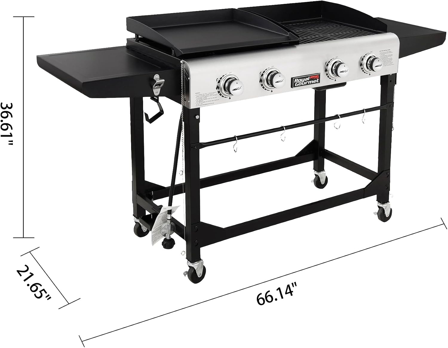 Royal Gourmet GD401 Portable Propane Gas Grill and Griddle Combo with Side Table & Classic Accessories,55-992-040401-EC, Water-Resistant 63 Inch Flat Top Griddle Cover,Black,Large