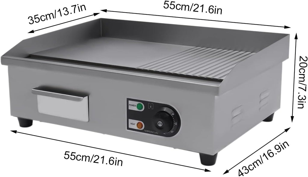 Teppanyaki,Commercial Griddle Electric Flat Top Grill,110v Electric Flat Top Griddle Non Stick With122~572℉ Adjustable Temperature Control,Stainless Steel Restaurant Teppanyaki Griddle