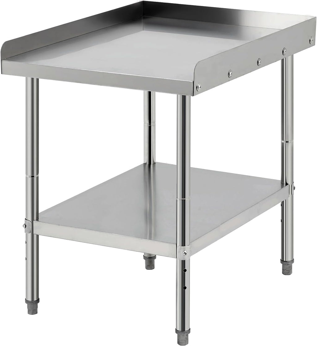 Equipment Grill Stand Table 24x30x30 Inch Stainless Steel NSF Certified 400 Lbs Capacity with Adjustable Legs, 2' Edge Baffle, for Hotel, Home, Commercial Restaurant Kitchen