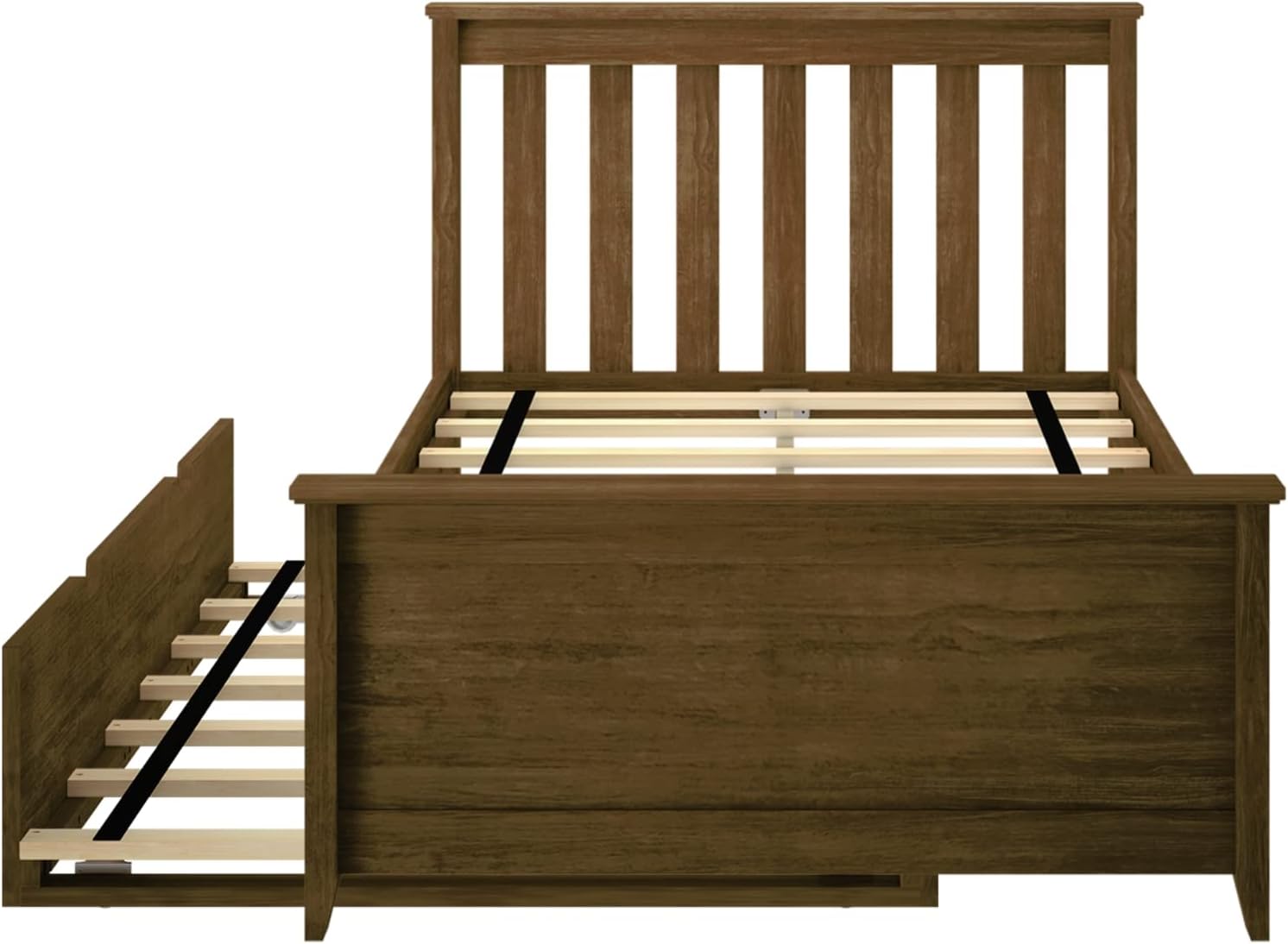 Max & Lily Classic Twin Bed, Slatted Headboard, with Trundle, Walnut