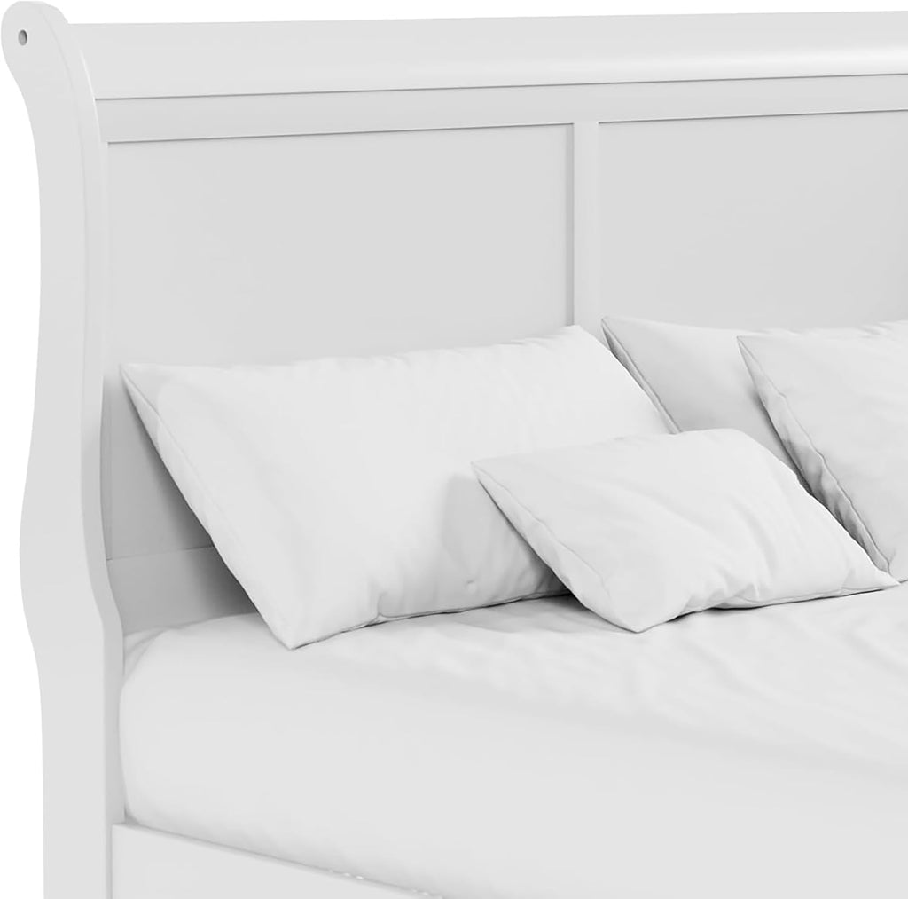 Furniture of America Arabella Traditional Wood Full Bed Frame with Headboard and Footboard, Elegant Sleigh Design Bedframe for Bedroom, Guest Room, Easy Assembly, Box Spring Required, White