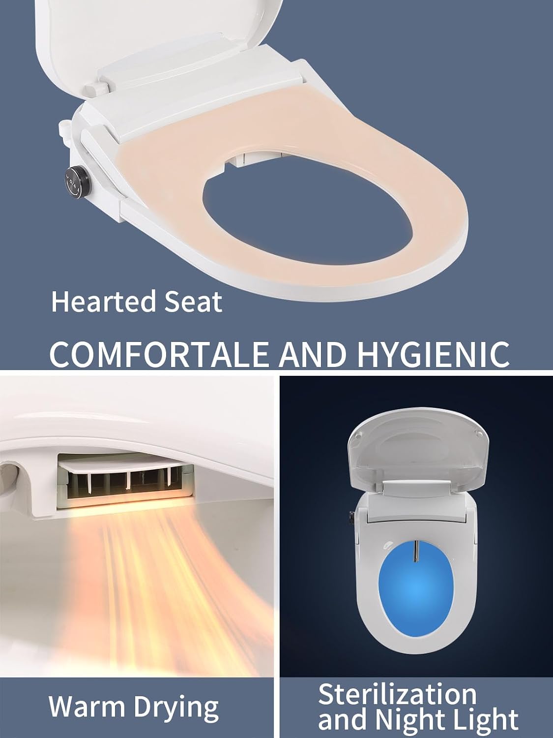Bidet Toilet Seat,Smart Toilet Seat with Remote Control,Electric Heated Seat,Warm Water Washing,Warm Air Dryer and Multiple Spray Modes for Women Men
