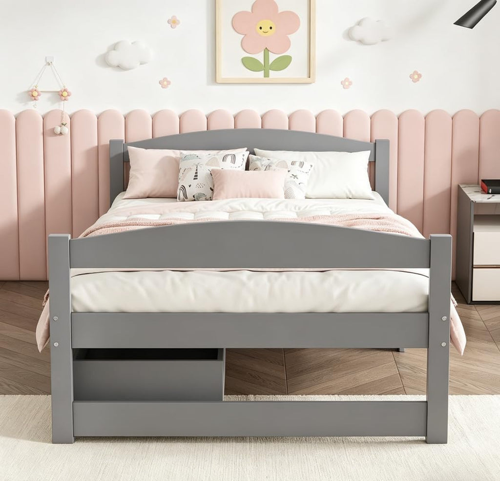 Bellemave Twin Kids Bed with Storage 2 Drawers and Headboard, Wood Twin Daybed with Storage, BedFrames for Kids, Adults, Gray