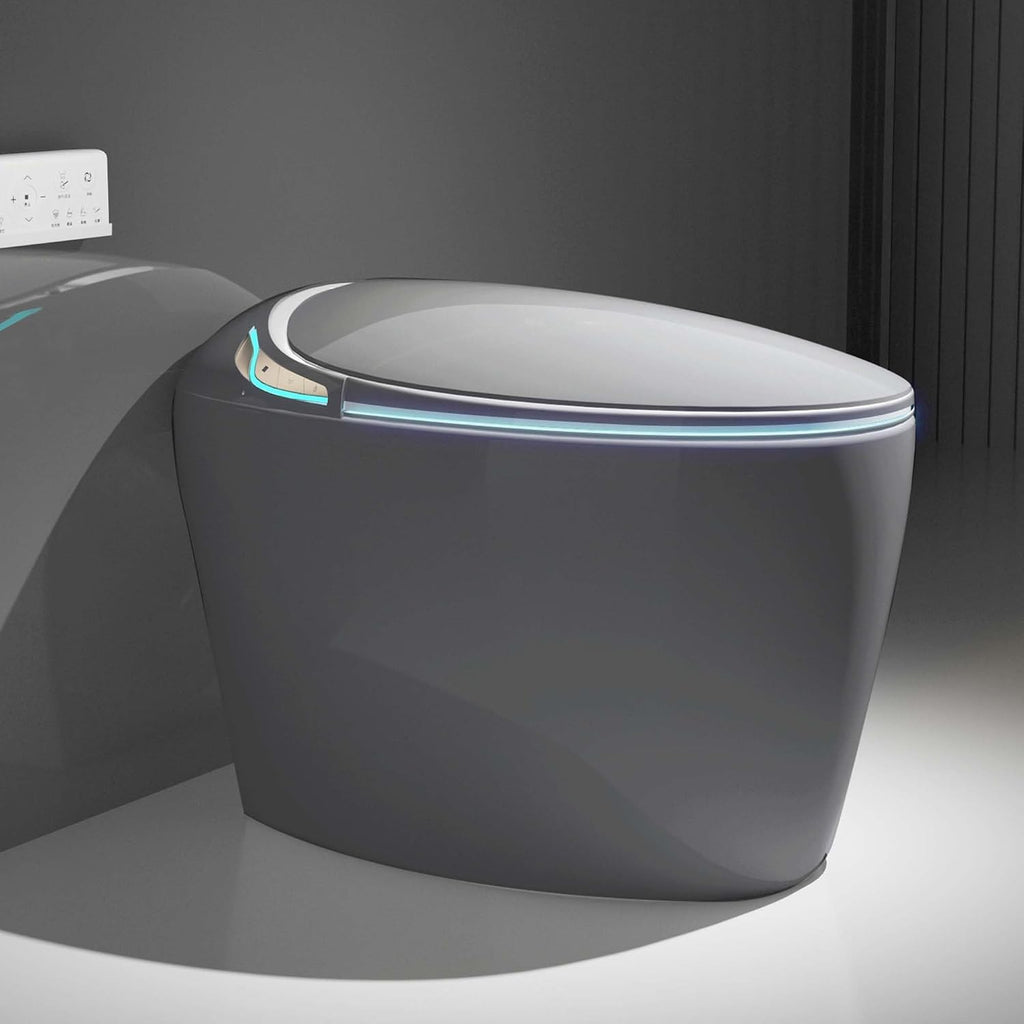 Black Smart Toilet with Bidet Built In, Luxury Elongated Electric Toilet with Heated Seat&Foot Sensor, 1.28 GPF Dual Flush, Auto Open/Close Seat, Warm Water&Dryer, Multiple Washing Modes (Grey)