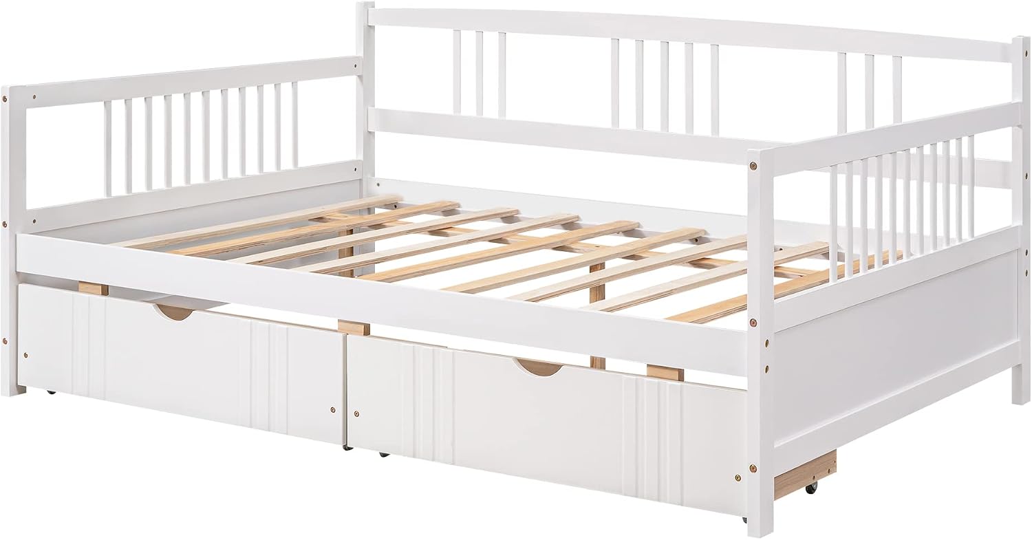Merax Daybed Twin, Twin Daybed Wooden Slats Support Modern Living Daybed with Rails, No Box Spring Needed (White)