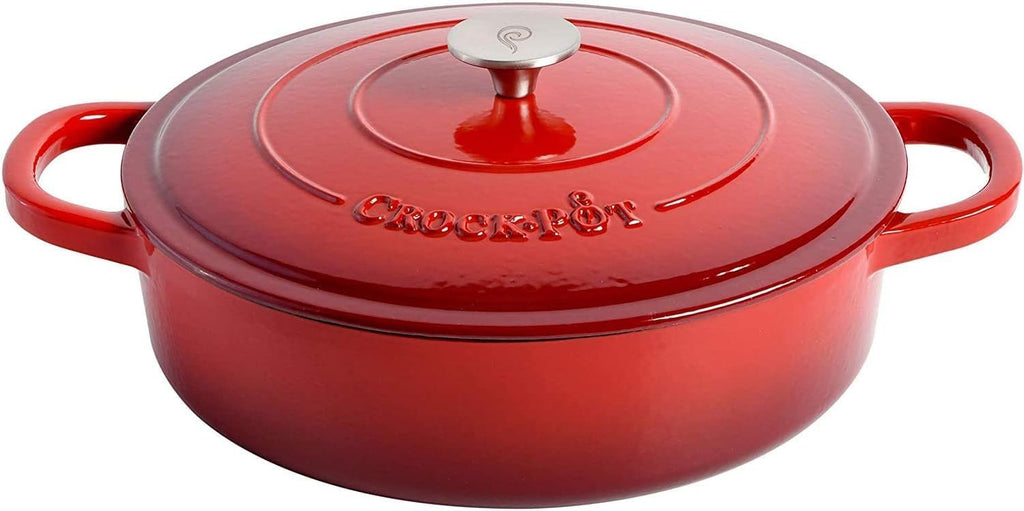 5 Quart Enameled Cast Iron Braiser Pan with Self-Basting Lid – Round Dutch Oven Casserole Dish for Roasting, Simmering & Baking – Oven Safe with Large Handles for Easy Lifting (Red)