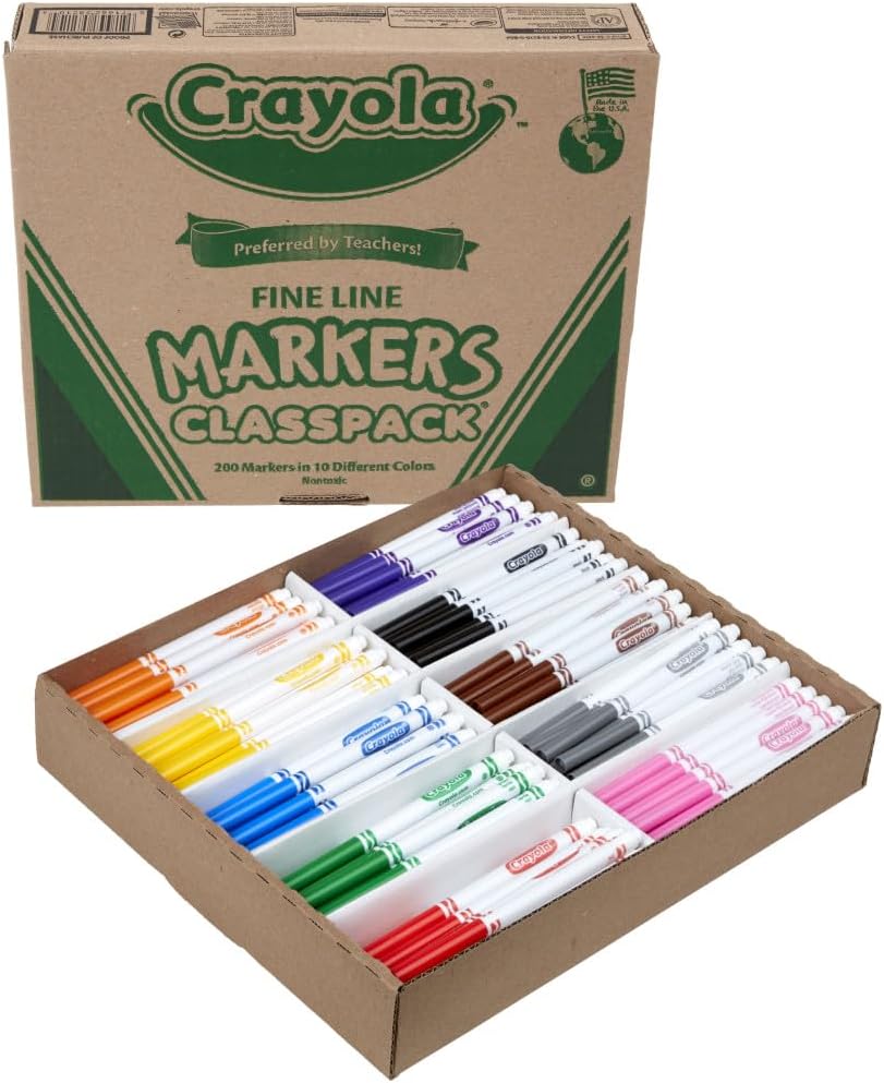 Crayola Fine Line Markers Classpack, Bulk Kids' Markers For Preschool, Kindergarten, Elementary School Classrooms, Teacher Classroom Must Haves, (Pack of 400)